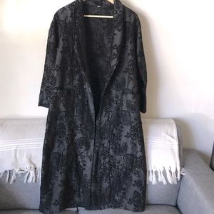 Black velvet jacquard long jacket/ blazer/ coat